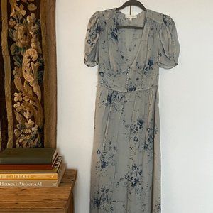 LoveShackFancy XS blue silk floral dress